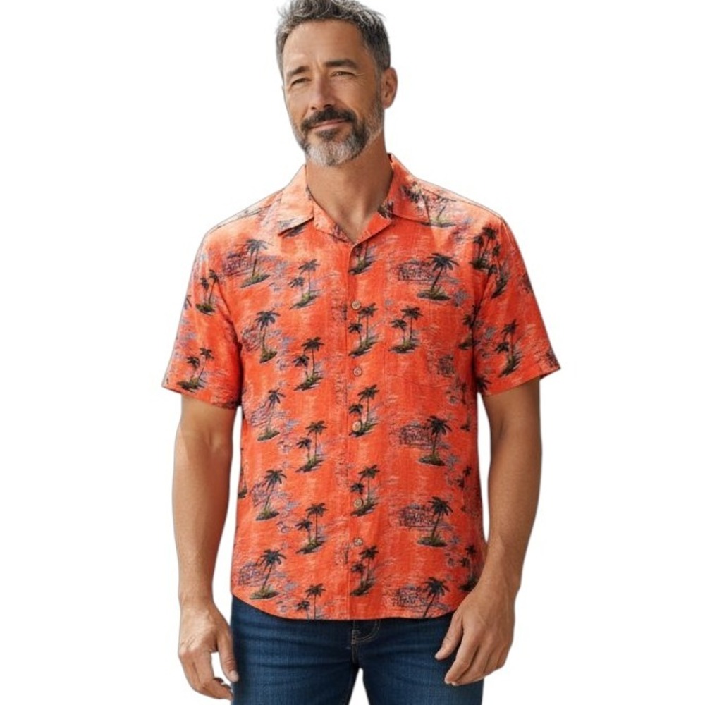 Joe Marlin‎ Hawaiian Palm Tree Print Button-Down Shirt Medium